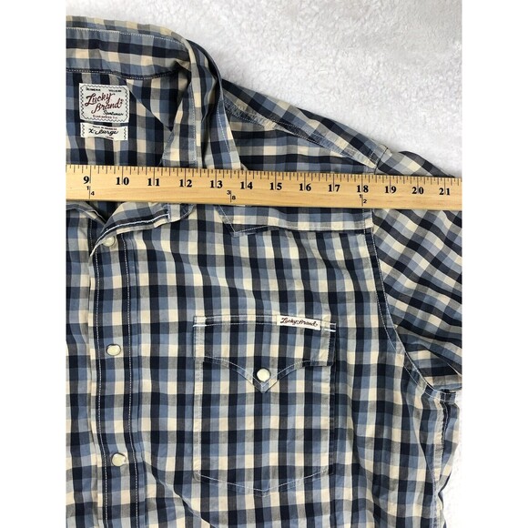 Lucky Brand Plaid Western Shirt Men’s Size XL Pearl Snap Short-Sleeve Rodeo Blue - Picture 8 of 11